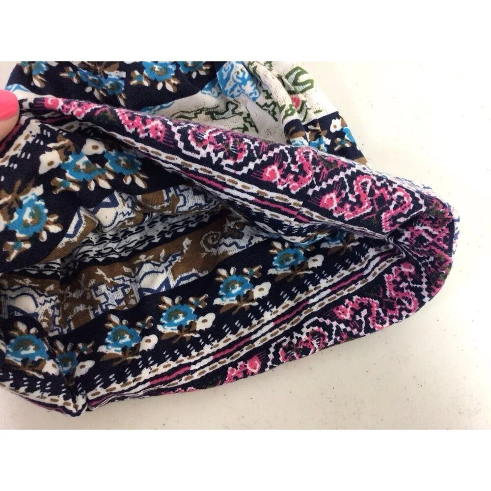 Blue Floral Winter Hat Beanie Womens One Size